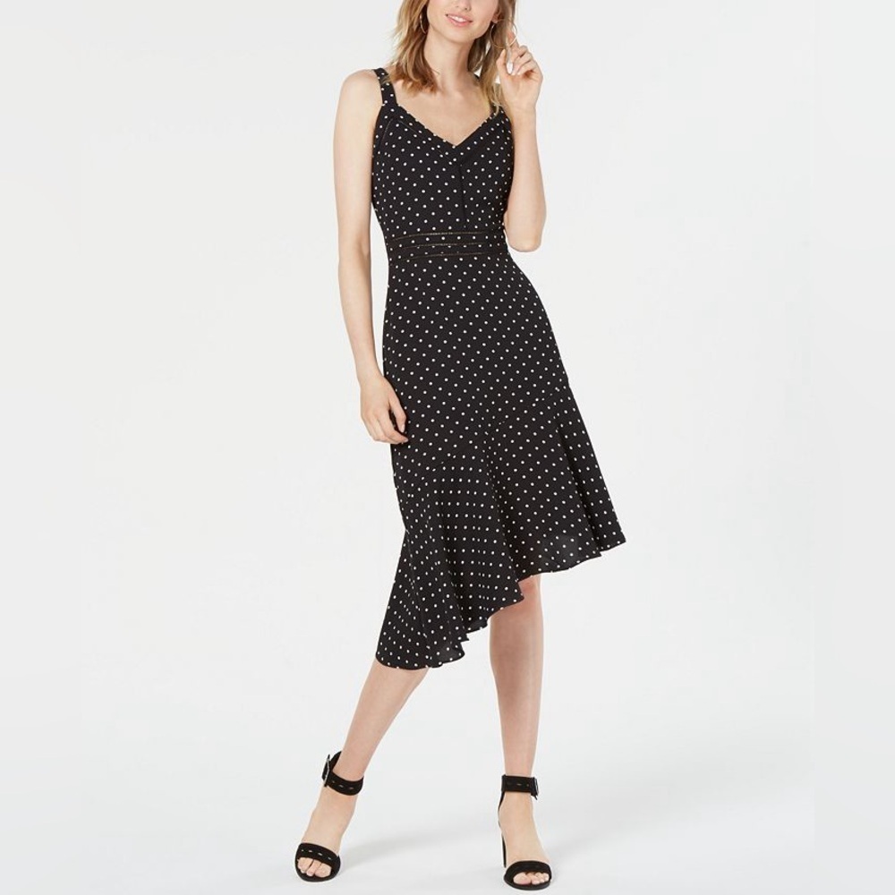 207. Bar IIIWomen’s Black and White Wedding Asymmetrical Polka Dot Dress size 14